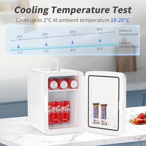 YASHE Mini Frigo Thermoélectrique Bureau, Nourriture, Beauté, Blanc, 10 Litres/ 6 Canettes, Portatif pour Voiture et Dor