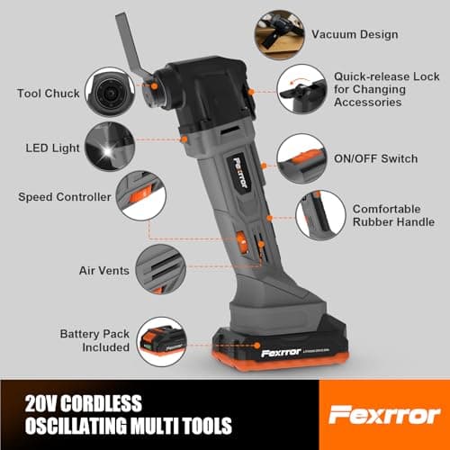 Outil Multifonction Sans Fil 20V Top Selling, Scie Oscillante 8000-19000 RPM, 6 Vitesses Variables et Angle d'Oscillatio