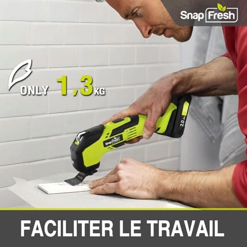 SnapFresh Multifonction sans fil 20V Multitool Multi-cutter Scie Oscillante avec 6 Vitesses 5000-18000 OPM, angle d'osci