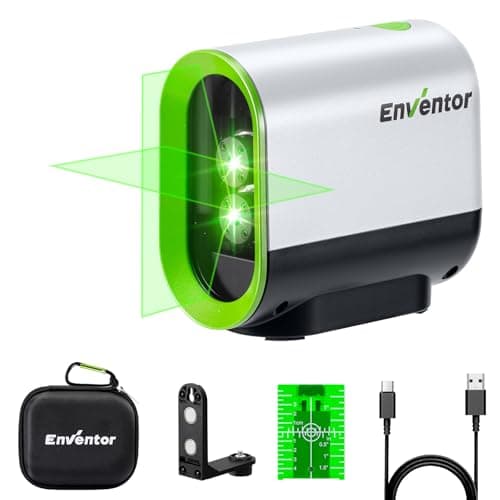 ENVENTOR Niveau Laser Vert Autonivelant 360 Rotatif, Mode Pulsé, 50M Étendue, USB Charge, Ligne Laser Croix/Horizontale