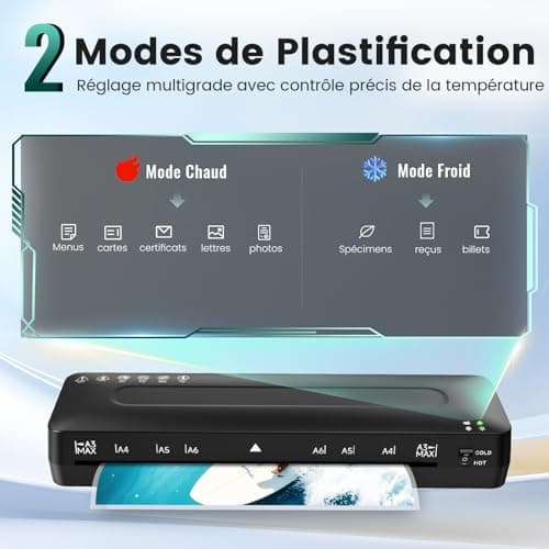 Plastifieuse A3 5-en-1 Thermique et à Froid Plastifier Machines avec Pochettes pour Bureau Maison École