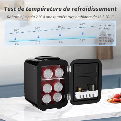 YASHE Mini Frigo de Chambre Thermoélectrique, 4 Litres pour Boissons, Bureau et Voiture, Noir