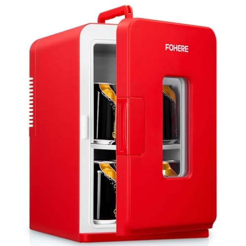 FOHERE Mini Frigo 240V/12V, Petit Frigo Portable Silence, Chaud et Froid Cosmétique Noir — Rouge