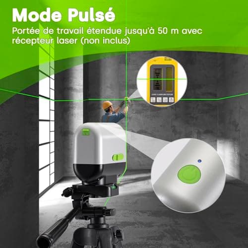 ENVENTOR Niveau Laser Vert Autonivelant 360 Rotatif, Mode Pulsé, 50M Étendue, USB Charge, Ligne Laser Croix/Horizontale