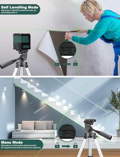 Laser Niveau Auto-nivelant Trépied Horizontal et Vertical pour Maison, Pochette de Transport Incluse, Batterie Incluse