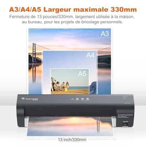 Plastifieuse Bonsaii L318-A : Kit 5 en 1, Technologie Anti-Bourrage, Système NTC, 80-125 Microns, Idéal pour Photos et D