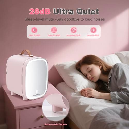 Enventor Mini Frigo 4L/6 canettes | Refroidisseur et réchauffeur | Chambre | Voiture | Cosmétiques | LED | Rose