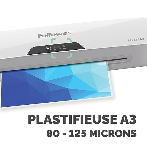 Plastifieuse Pixel A3 Fellowes 125 microns 5601601, comprenant 10 pochettes de plastification - parfait pour les bureaux