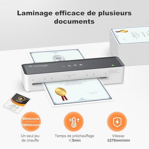 Plastifieuse Bonsaii A4 L421-A: ABS pour documents sans bourrage, bureau et maison, 80-100 microns, 5 films inclus