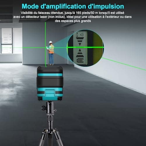 Niveau laser vert Kiprim LV8, visibilité améliorée, luminosité réglable, mode manuel/autonivelant/impulsion, piles et sa