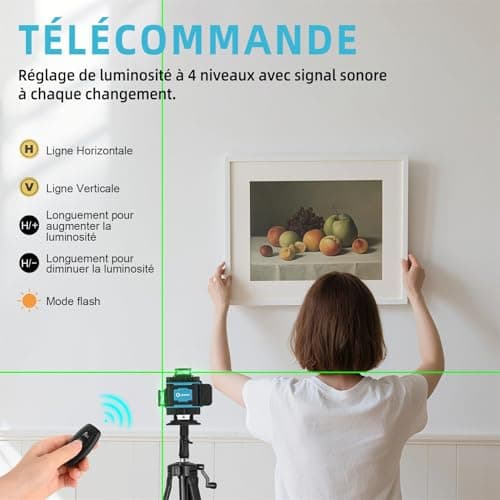 Niveau laser cjumel 4D autonivelant 4 x 360° vert rotatif multifonctionnel - niveau laser croix 16 lignes batteries 6000