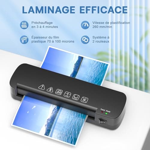 Plastifieuse A4 thermique avec 15 pochettes pour bureau et maison École Restaurant Noir