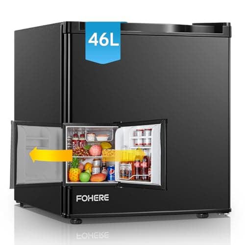 FOHERE Mini Réfrigérateur 46L, Élégant et Silencieux pour la Maison et le Bureau, Pieds Réglables avec Congélateur, Blan — Noir