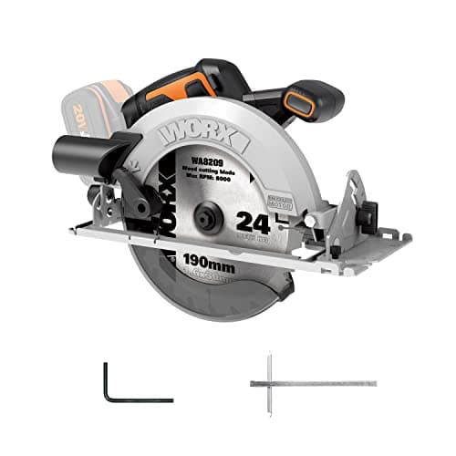 WORX Scie Circulaire Sans Fil 20V Tous Type de Coupes Avec Adaptateur Aspiration et Lame Bois Système ExacTrack ⌀ Max 55 — ⌀ 190 mm