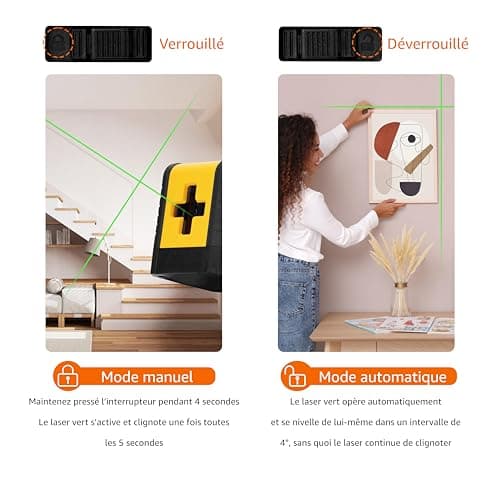 Amazon Basics Laser Niveau horizontal/vertical/transversal, Classe II, 18 m, Jaune/Noir