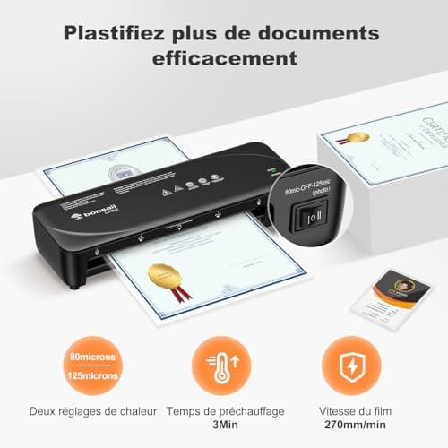 Plastifieuse A4 Bonsaii 80-125 Microns Résistance au Bourrage Laminage Rapide Fotos et Documents L418-C