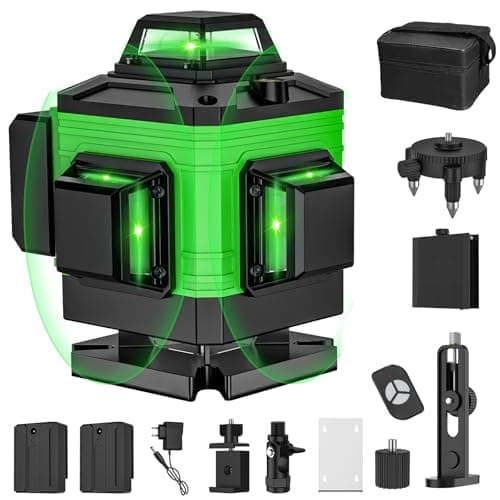 Niveau laser 4 x 360° Verte avec Autonivelant et 2 Batteries rechargeables 2600 mAh — 16 Lignes