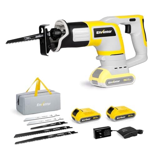 Scie Sabre Sans Fil Enventor 20V 2,0Ah, Idéal pour Couper Bois, Métal et PVC Batterie et Chargeur Inclus