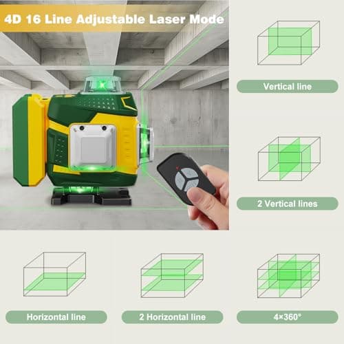 Niveau Laser Mode Impulsion 16 Lignes Autonivelant Vert Batterie 2×5400mAh Niveau Exterieur Decoratif