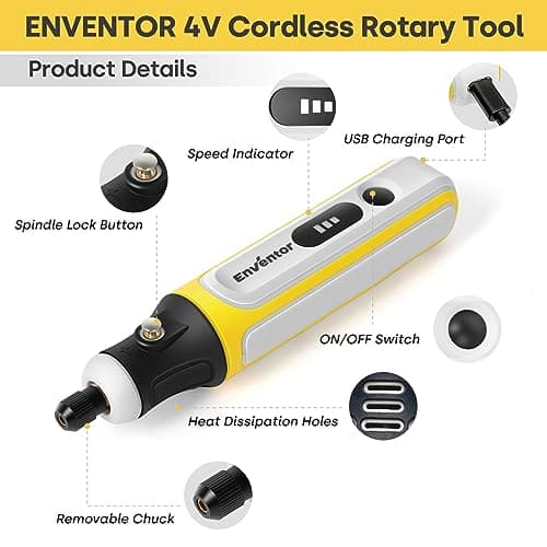 ENVENTOR 4V Outil Rotatif Multifonction pour Gravure, Meulage et Polissage, Idéal pour Professionnels, 75 Accessoires In