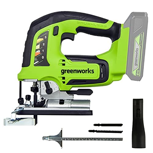 Greenworks Scie circulaire sans fil 24V GD24KSK2, lame Ø165 x Ø20 mm, profondeur de coupe : 67 mm, batterie 2Ah, chargeu — scie jig