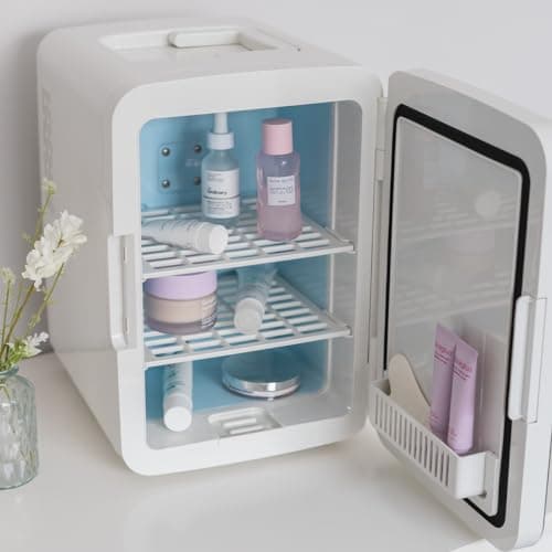 Flamingueo Mini Frigo 10L pour Cosmétique et Soins de la Peau - Portatif avec Miroir et LED - Fonction Chaud et Froid -