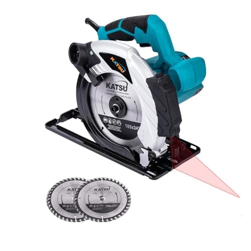 KATSU Scie circulaire 185mm 1600W Guide Laser 2 Lames 24T 40T Coupe Bois Métal Plastique