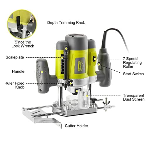 Déwinner 1200 W Défonceuse affleureuse électrique professionnelle bois plastic 6 vitesses réglage profondeur DEWINNER 12