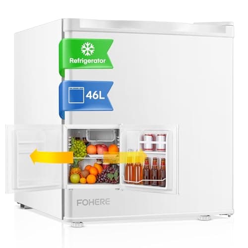 FOHERE Mini Réfrigérateur 46L, Élégant et Silencieux pour la Maison et le Bureau, Pieds Réglables avec Congélateur, Blan
