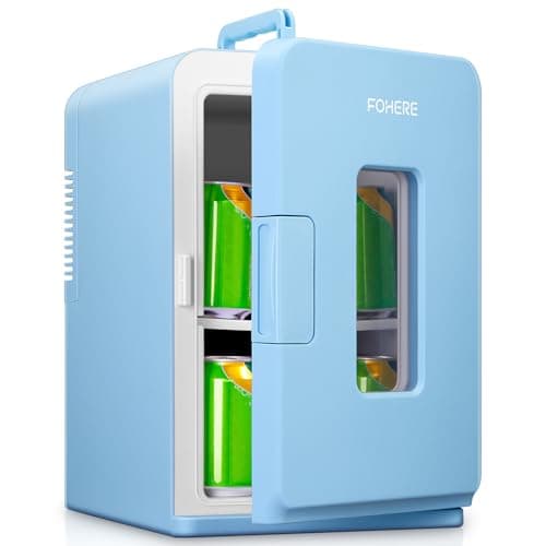 FOHERE Mini Frigo 240V/12V, Petit Frigo Portable Silence, Chaud et Froid Cosmétique Noir — Bleu