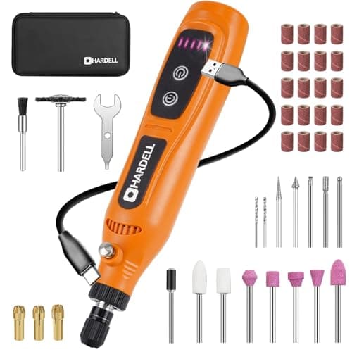 Outils Rotatif HARDELL Multifonction sans Fil, Mini Perceuse avec 5 Vitesses pour Gravure et Perçage, Outil avec 43 Acce — Orange
