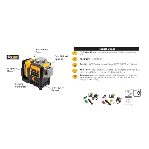 DEWALT Laser multilignes autonivelant 12V Li-Ion 2Ah - précision +/- 3mm - distance 30m | Utilisé par des professionnels