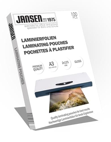Jansen - Pochettes de plastification brillantes A4, 75/80 microns, Pack de 100 - Idéales pour l'imprimerie profesionnell — Glossy