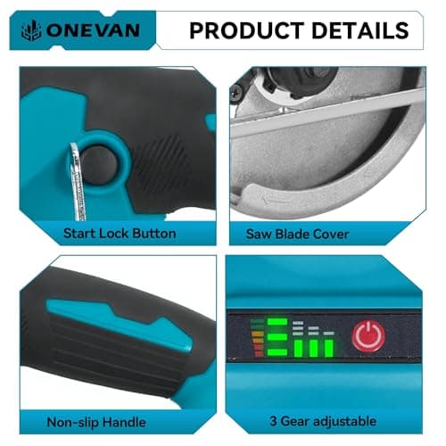 ONEVAN Scie circulaire portative sans fil 150 mm pour professionnels en construction 55 mm de profondeur de coupe 3 lame