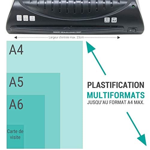 Waytex 78210V Plastifieuse Format A4/A5/A6/A7 Noir Fiable et Rapide pour Cabinets et Archivistes