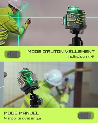LasGoo Niveau Laser 3x360° Auto-nivelant - Construction - Professionnels - Bâtiment et Réparation - Éclairage Vert Crois