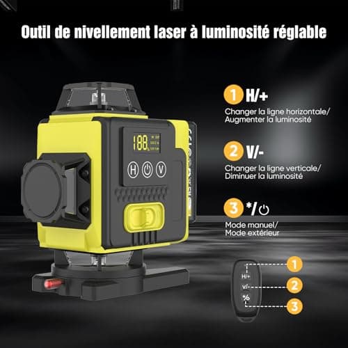 Niveau laser autonivelant 360° 4d 16 lignes laser X 4, batterie extérieure, télécommande, trépied