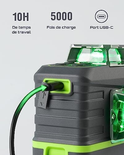 LasGoo Niveau Laser Auto-Nivelant 360°x3 - Batteries Rechargeables - Idéal pour la Construction et les Professionnels -