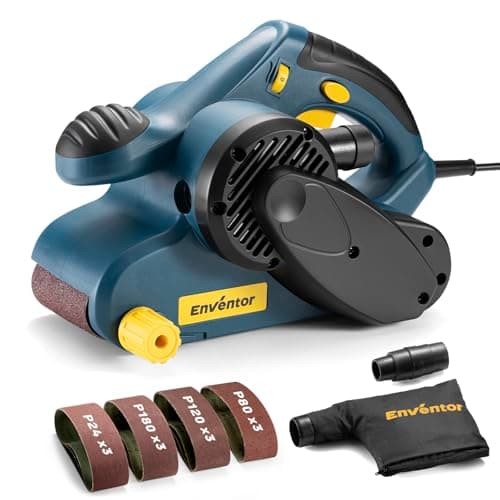 Enventor Ponceuse à Bande 950W - Vitesse Variable (120-380 tr/min) - Sac à Poussière Inclus