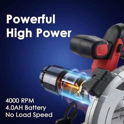 TEENO Scie circulaire laser sans fil 4000 RPM avec frein électrique, batteries 2X|0 AH, lames 2X165mm, réglage profondeu