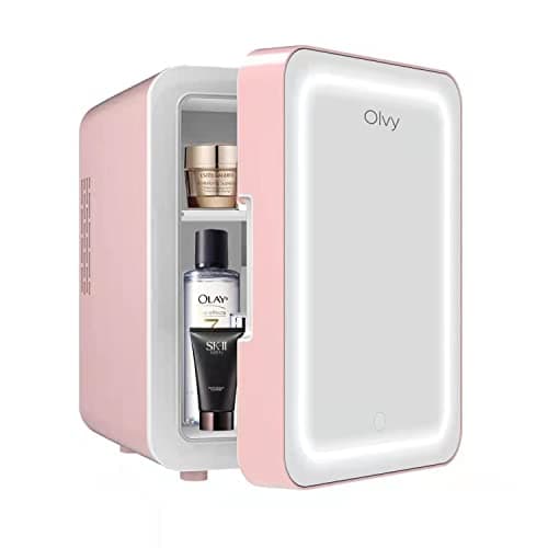 Réfrigérateur Cosmétique Olvy 4 L, Mini Frigo Portable, Petit Réfrigérateur avec Miroir LED, Soins de la Peau, Noir — Rose