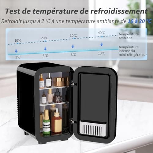 YASHE Mini réfrigérateur, 6 litres/8 canettes, réfrigérateurs thermoélectriques portables, pour bureau, voiture, noir