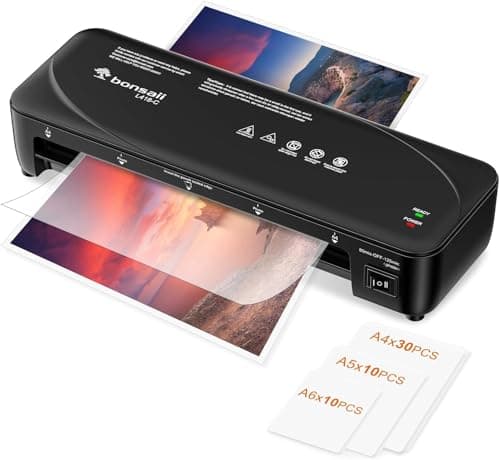 Plastifieuse A4 Bonsaii 80-125 Microns Résistance au Bourrage Laminage Rapide Fotos et Documents L418-C — Black+50pouches 125mic