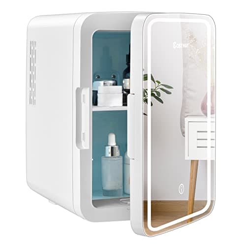 COSTWAY Mini Réfrigérateur 10L Chaud/Froid Portable avec Miroir LED pour Voiture et Chambre