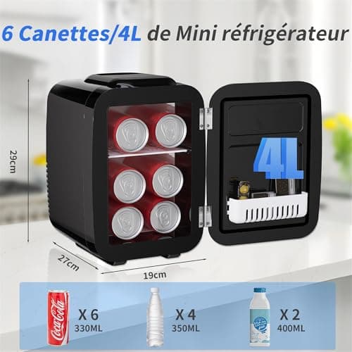 YASHE Mini Frigo de Chambre Thermoélectrique, 4 Litres pour Boissons, Bureau et Voiture, Noir