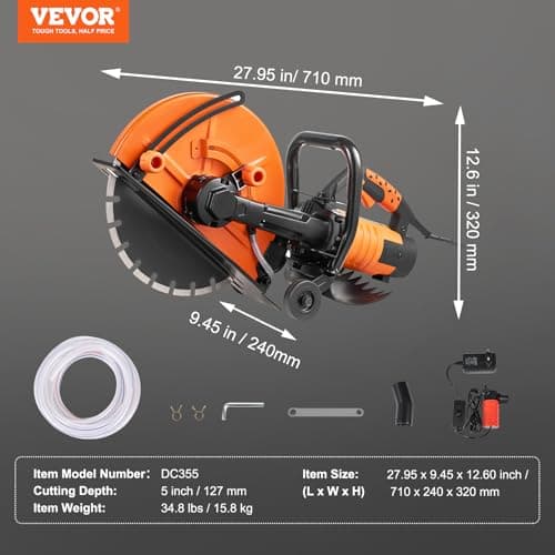 VEVOR Scie à béton électrique puissance élevée 2800 W pour professionnels en construction profondeur de coupe 127 mm sci