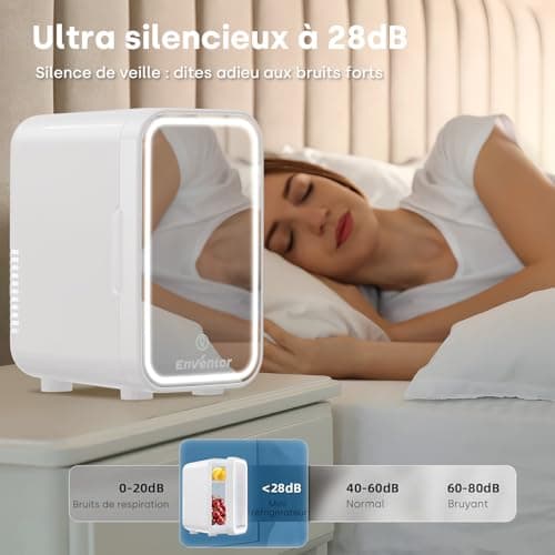 Enventor Mini Frigo 6L/8 canettes Blanc, réfrigérateur pour cosmétiques avec miroir LED, chambre et voiture