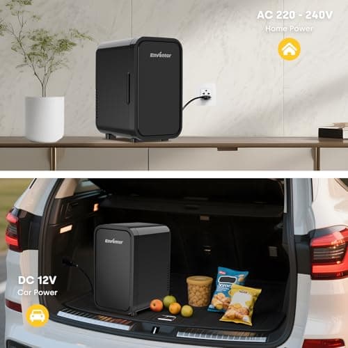 Enventor Mini Frigo portable noir pour voiture et chambre, réfrigerant fruits et boissons, alimentation CA et 12V CC, 6