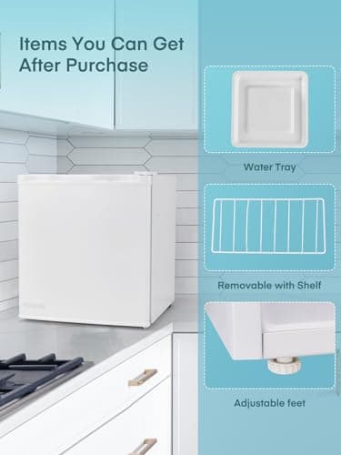 FOHERE Mini Réfrigérateur 46L, Élégant et Silencieux pour la Maison et le Bureau, Pieds Réglables avec Congélateur, Blan