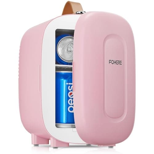 FOHERE Mini Frigo USB/CA/CC de 5 Litres pour Cosmétiques et Boissons, Bureau et Voiture, Blanc — Rose